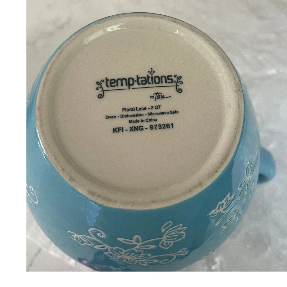 Temp-tations Floral Lace 5pc Ceramic 2qt Pitcher and 16oz Tumbler Set Sky Blue